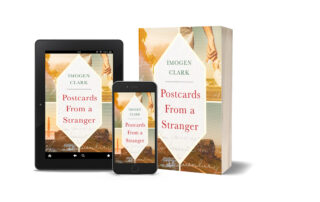 Image shows the book Postcards From a Stranger in kindle, phone and paperback format